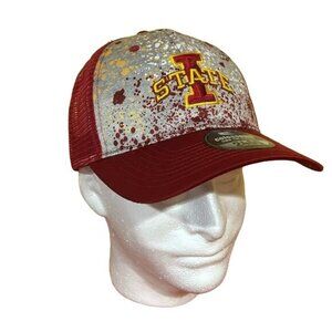 Iowa State Cyclones Gray Red Splatter Paint Hat Trucker New Colosseum